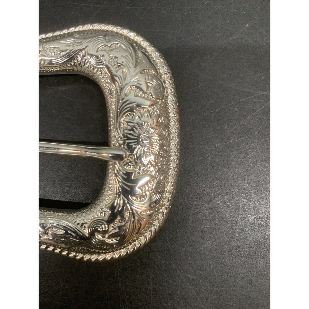 Taiwan ROC Silver Color Western Belt Buckle With Flower Pattern & Rope Outline - Picture 4 of 8